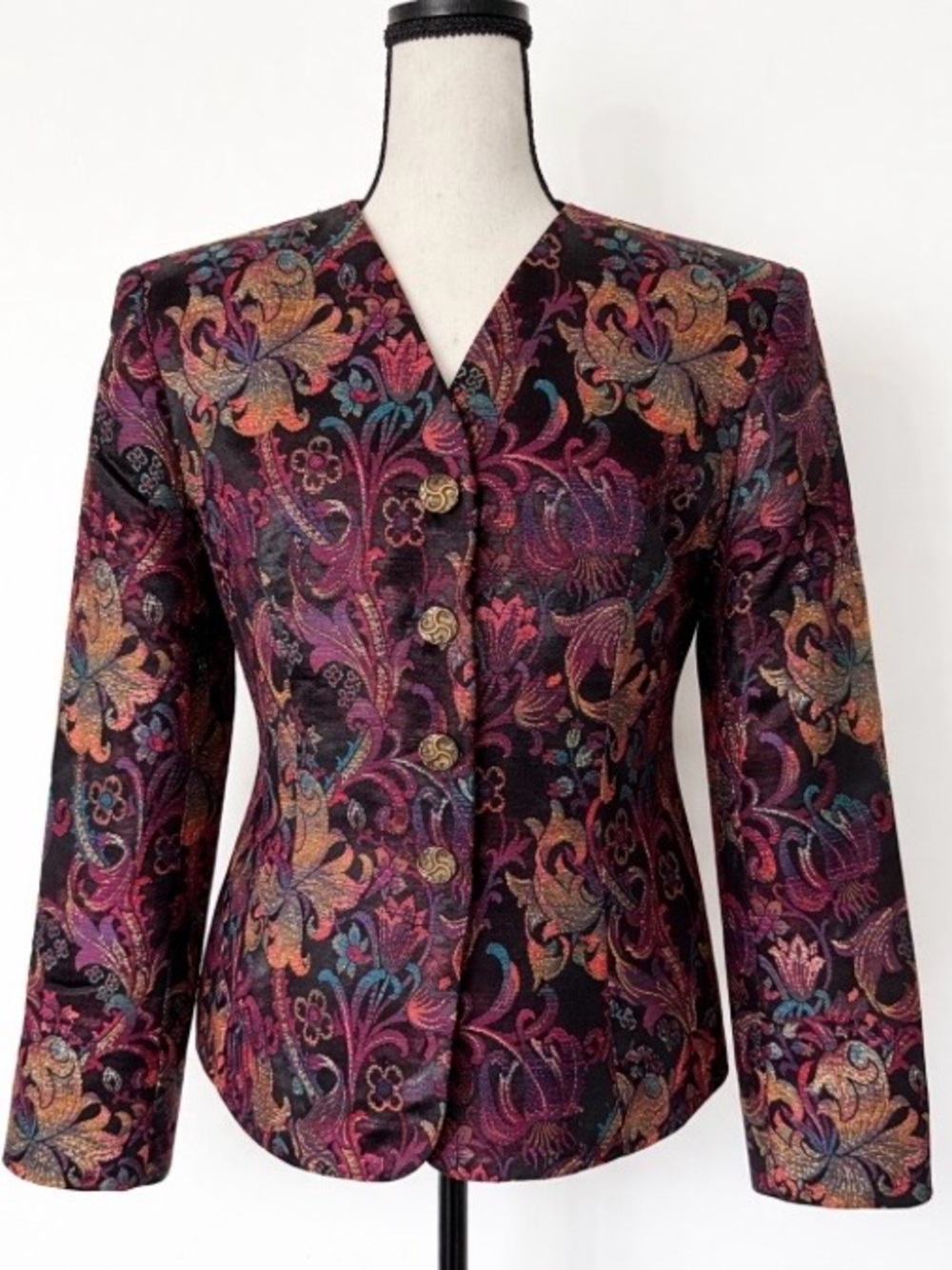 Floral Brocade Artsy Ornate Jacket Multicolor Chic Classic Luxury Blazer 12